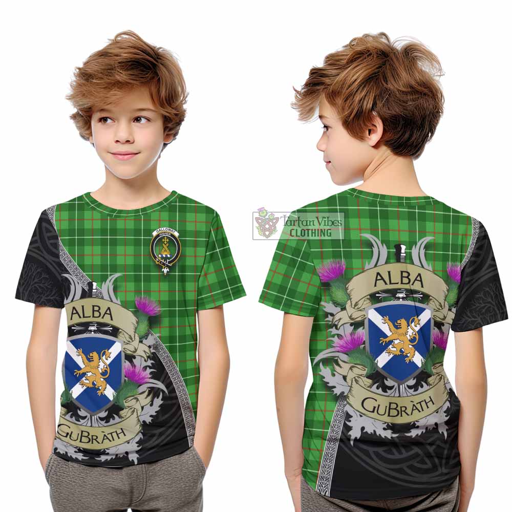 Tartan Vibes Clothing Galloway Tartan Family Crest Kid T-Shirt Lion Rampant Royal Thistle Shield Celtic Inspired