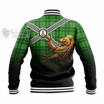 Galloway Crest Tartan Baseball Jacket with Golden Lion Emblem Celtic Style