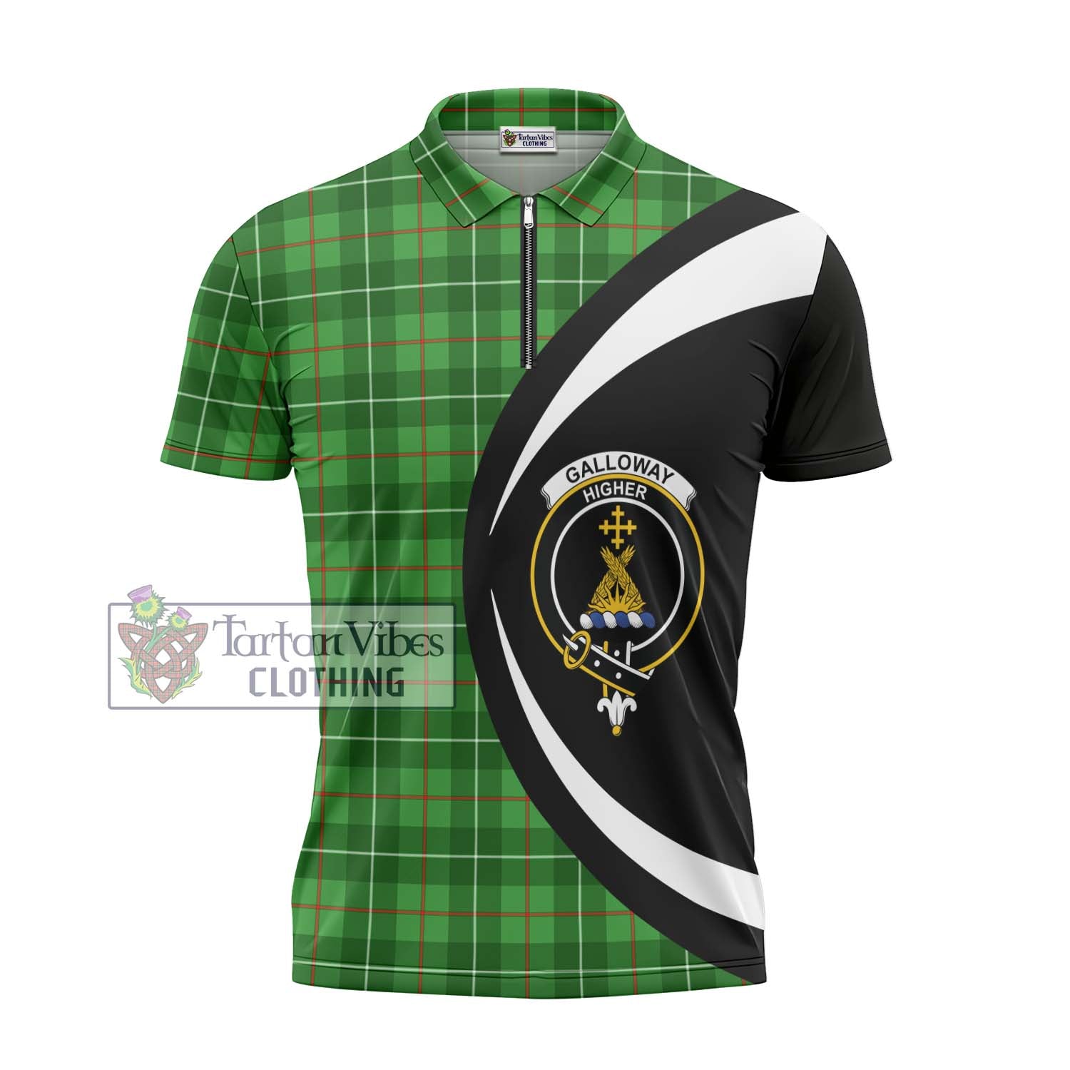 Tartan Vibes Clothing Galloway Tartan Zipper Polo Shirt with Family Crest Circle Style