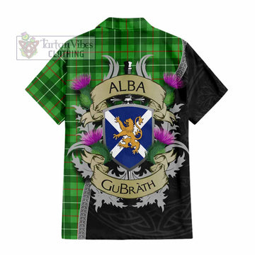 Tartan Vibes Clothing Galloway Tartan Family Crest Short Sleeve Button Shirt Lion Rampant Royal Thistle Shield Celtic Inspired