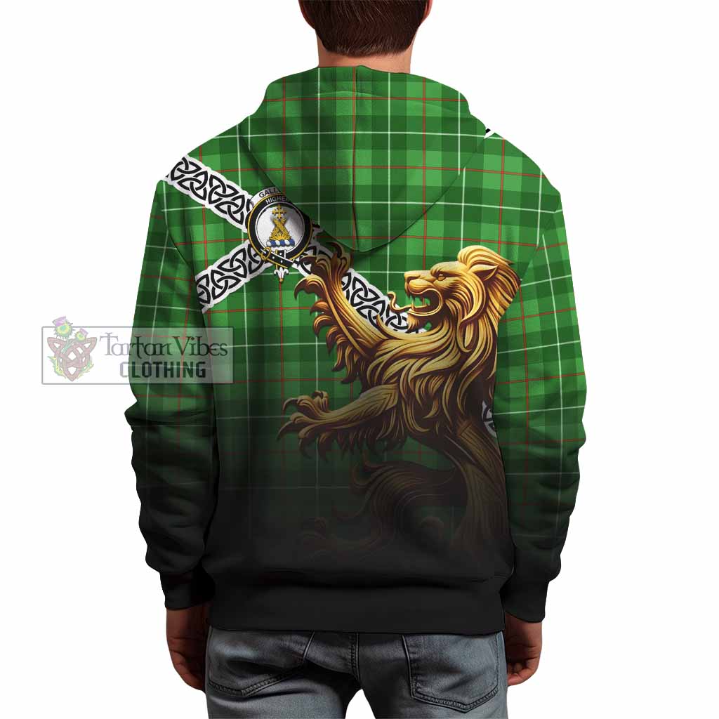 Tartan Vibes Clothing Galloway Crest Tartan Hoodie with Golden Lion Emblem Celtic Style