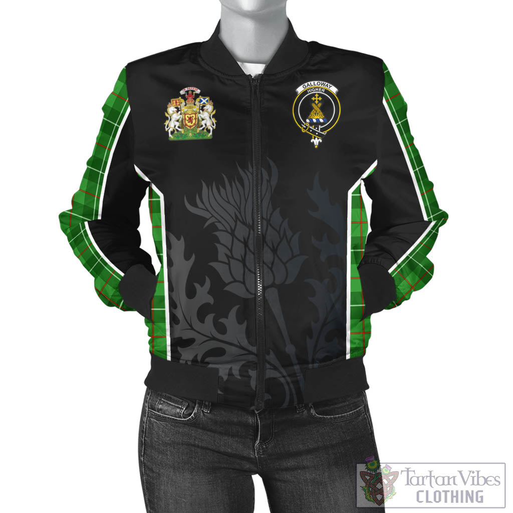 Galloway Tartan Bomber Jacket with Family Crest and Scottish Thistle Vibes Sport Style - Tartan Vibes Clothing