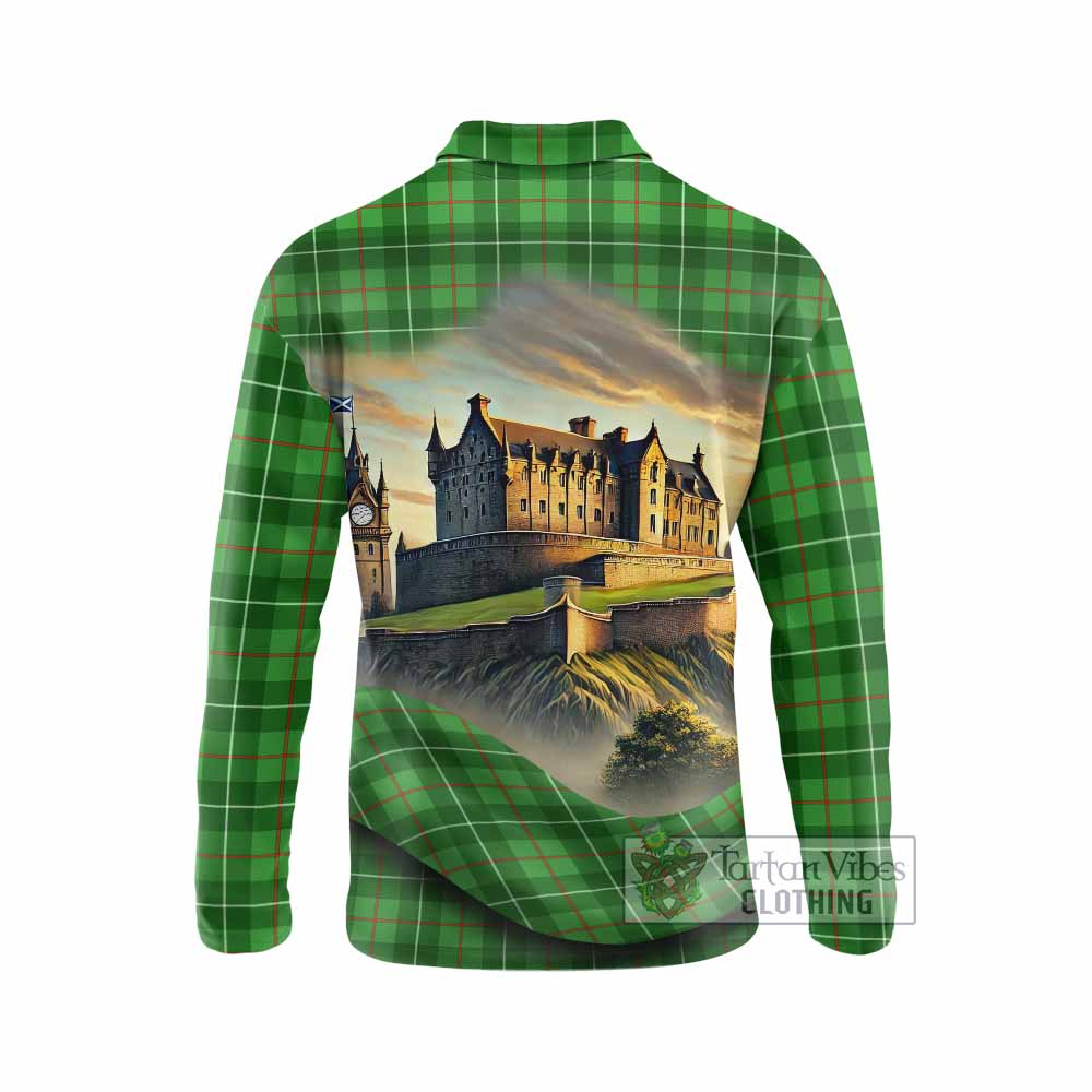 Tartan Vibes Clothing Galloway Tartan Family Crest Long Sleeve Polo Shirt with Scottish Ancient Castle Style
