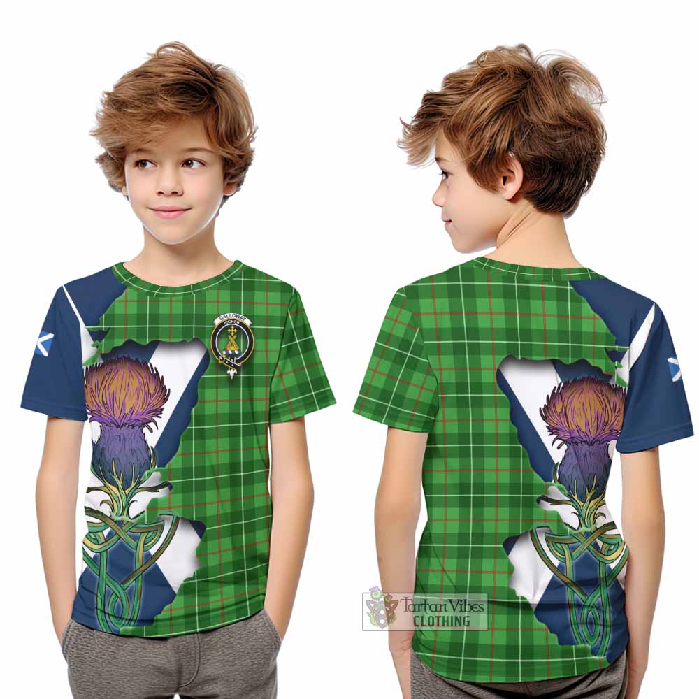 Tartan Vibes Clothing Galloway Tartan Family Crest Kid T-Shirt Scottish Thistle Celtic Inspired