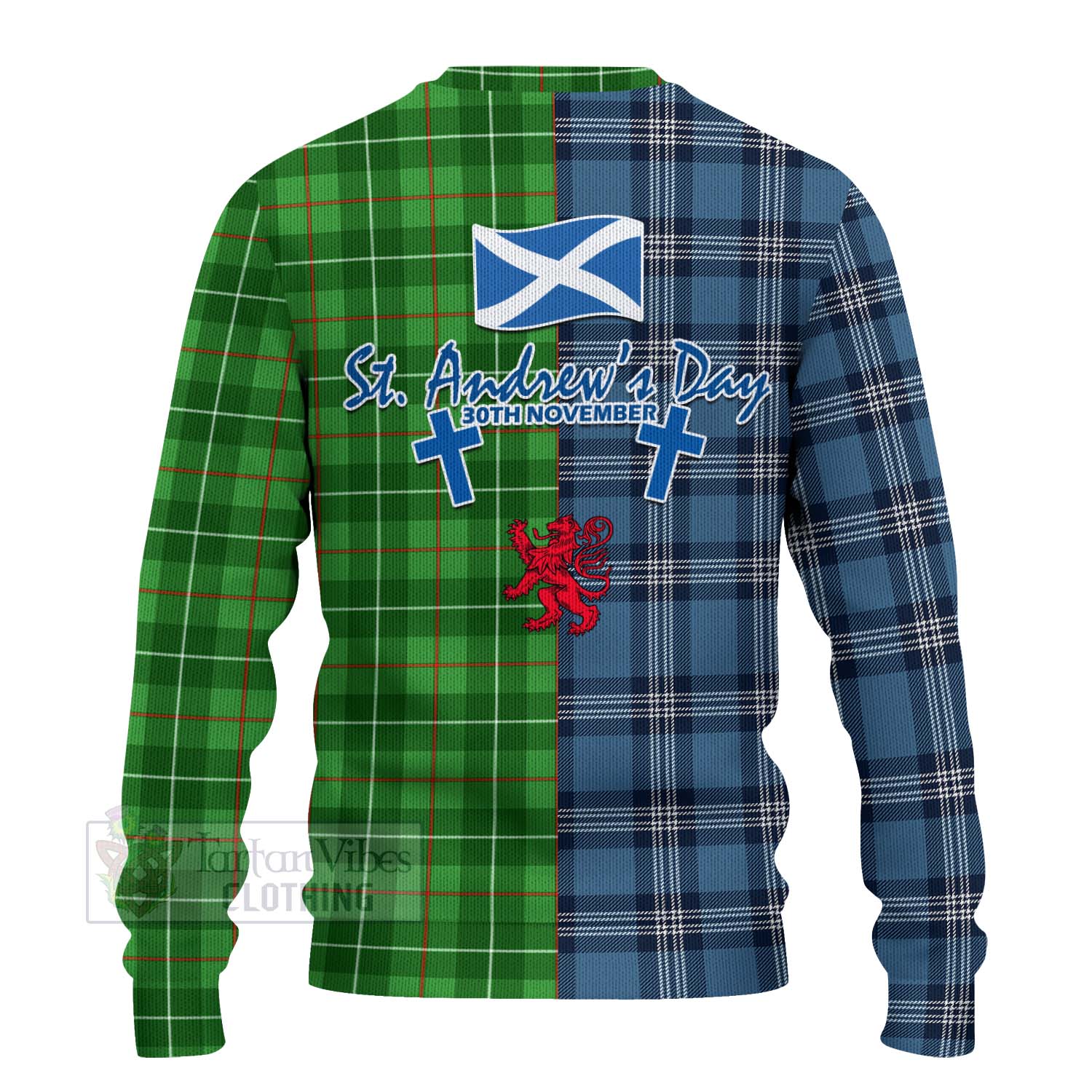 Tartan Vibes Clothing Galloway Tartan Knitted Sweater Happy St. Andrew's Day Half Tartan Style