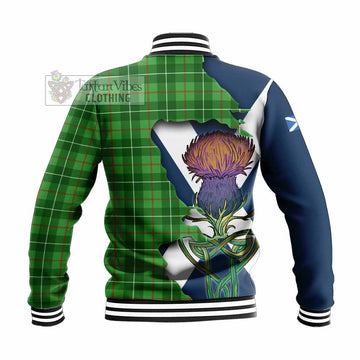 Tartan Vibes Clothing Galloway Tartan Family Crest Baseball Jacket Scottish Thistle Celtic Inspired