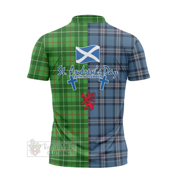 Tartan Vibes Clothing Galloway Tartan Zipper Polo Shirt Happy St. Andrew's Day Half Tartan Style