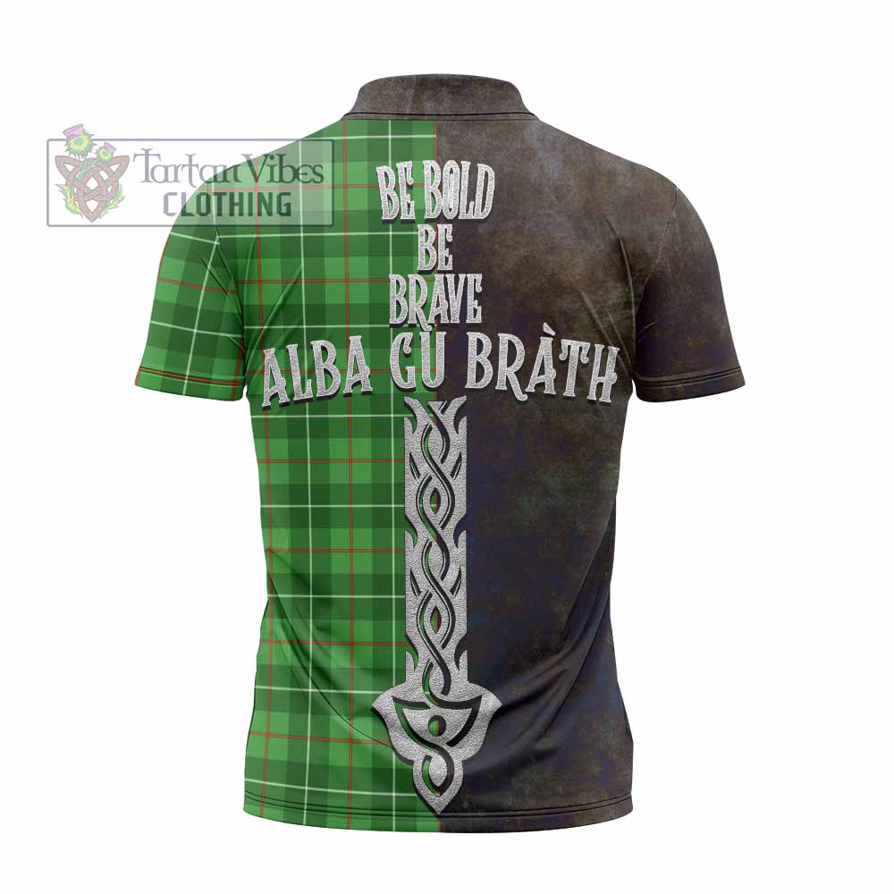 Tartan Vibes Clothing Galloway Tartan Family Crest Zipper Polo Shirt Alba Gu Brath Be Brave Lion Ancient Style