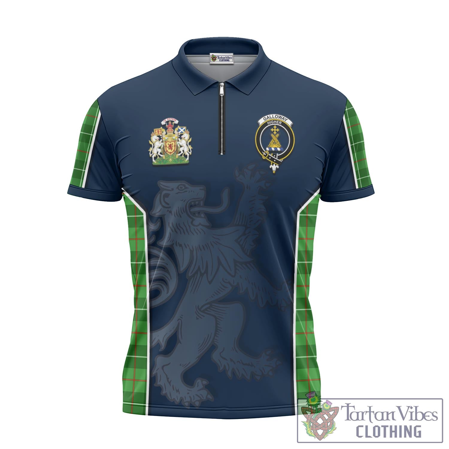 Tartan Vibes Clothing Galloway Tartan Zipper Polo Shirt with Family Crest and Lion Rampant Vibes Sport Style