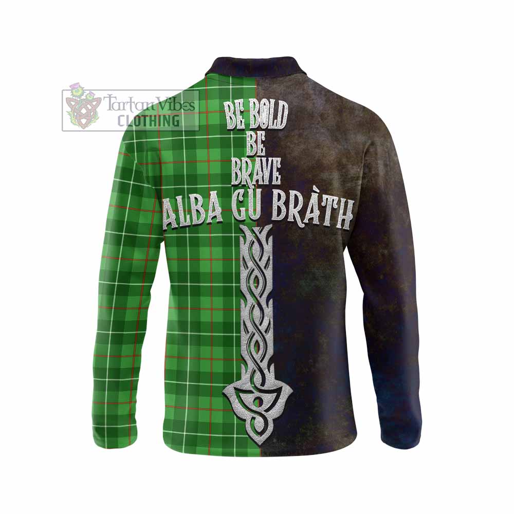 Tartan Vibes Clothing Galloway Tartan Family Crest Long Sleeve Polo Shirt Alba Gu Brath Be Brave Lion Ancient Style