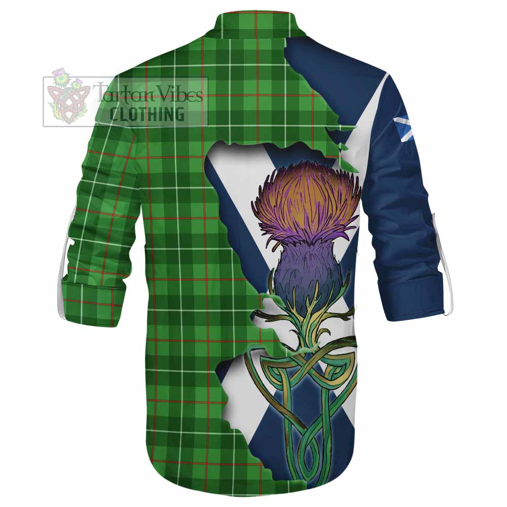 Tartan Vibes Clothing Galloway Tartan Family Crest Ghillie Kilt Shirt Scottish Thistle Celtic Inspired
