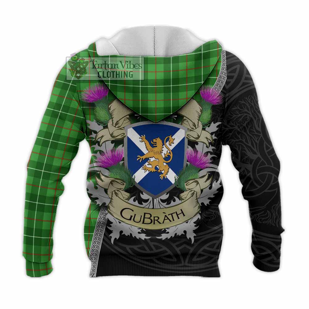 Tartan Vibes Clothing Galloway Tartan Family Crest Knitted Hoodie Lion Rampant Royal Thistle Shield Celtic Inspired