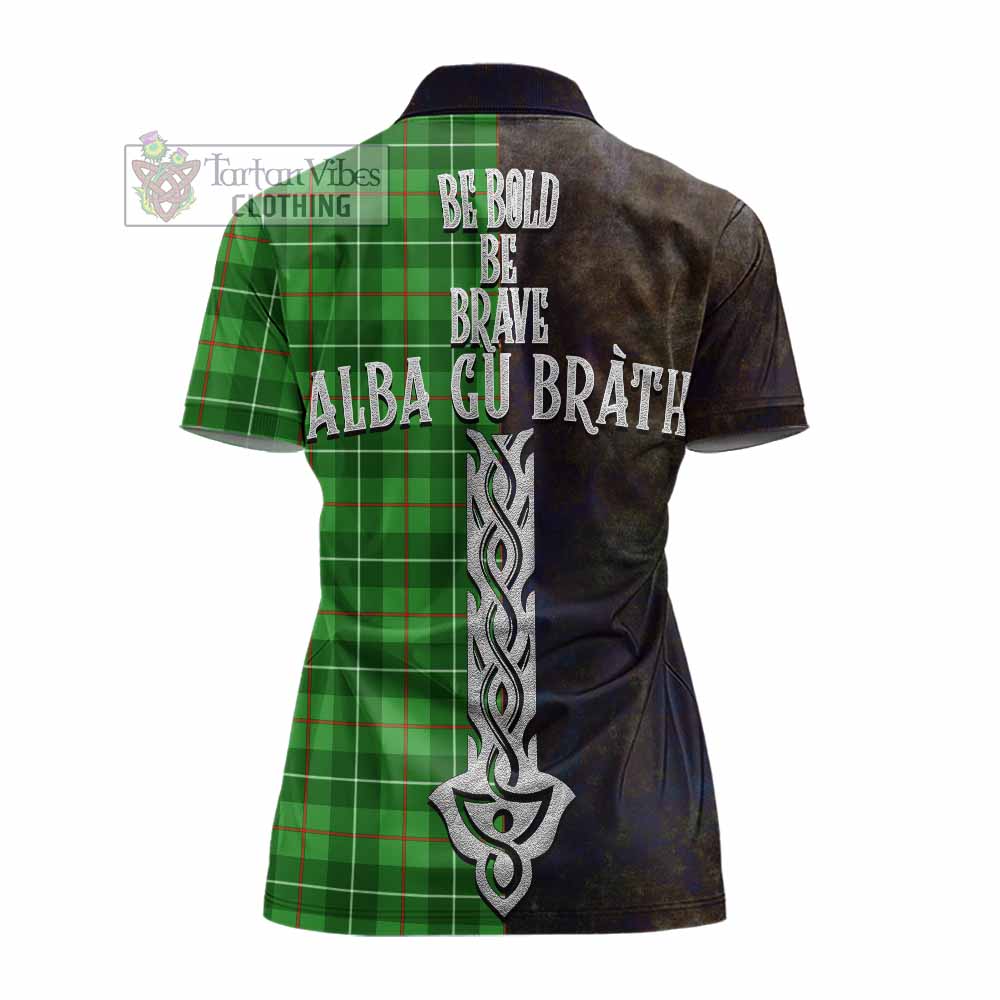 Tartan Vibes Clothing Galloway Tartan Family Crest Women's Polo Shirt Alba Gu Brath Be Brave Lion Ancient Style