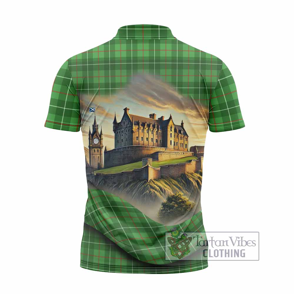 Tartan Vibes Clothing Galloway Tartan Family Crest Zipper Polo Shirt with Scottish Ancient Castle Stype