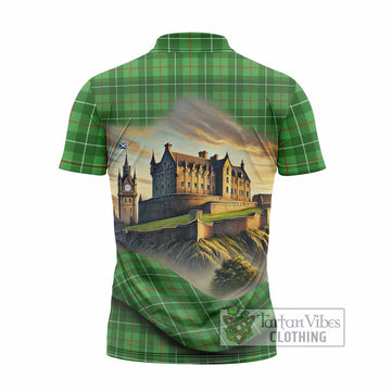 Galloway Tartan Family Crest Zipper Polo Shirt with Scottish Ancient Castle Style