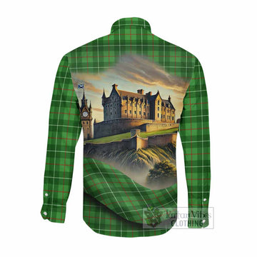Galloway Tartan Family Crest Long Sleeve Button Shirt with Scottish Ancient Castle Style