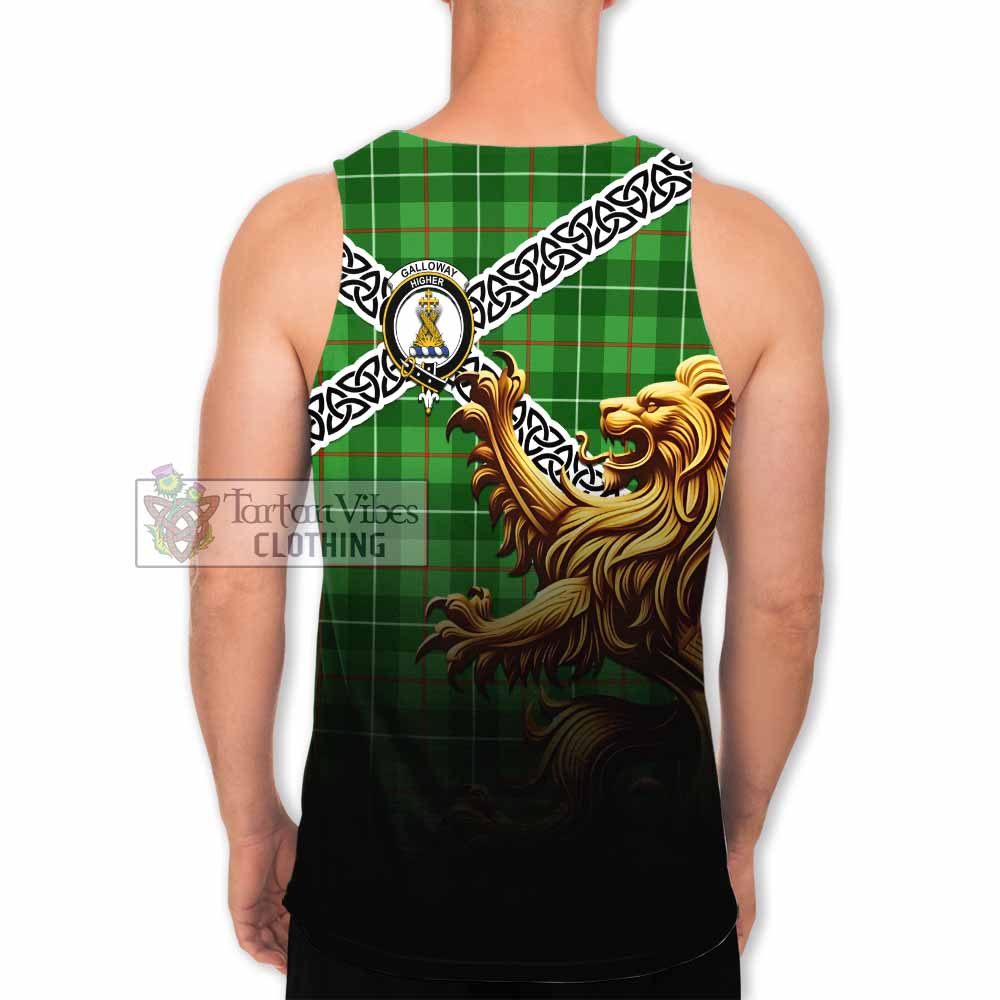 Tartan Vibes Clothing Galloway Crest Tartan Men's Tank Top with Golden Lion Emblem Celtic Style