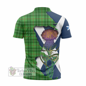 Galloway Tartan Family Crest Zipper Polo Shirt Scottish Thistle Celtic Inspired