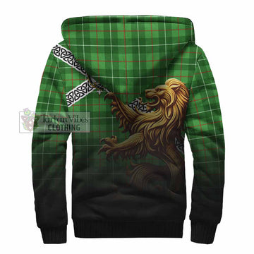 Galloway Crest Tartan Sherpa Hoodie with Golden Lion Emblem Celtic Style