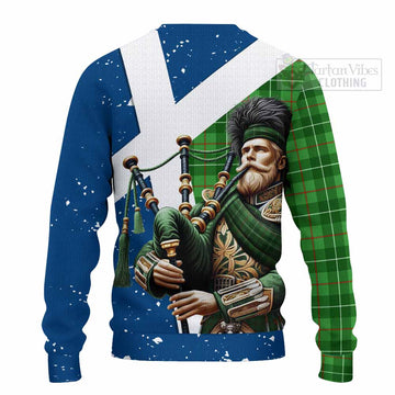 Tartan Vibes Clothing Galloway Tartan Knitted Sweater with Family Crest Scottish Bagpiper Vibes