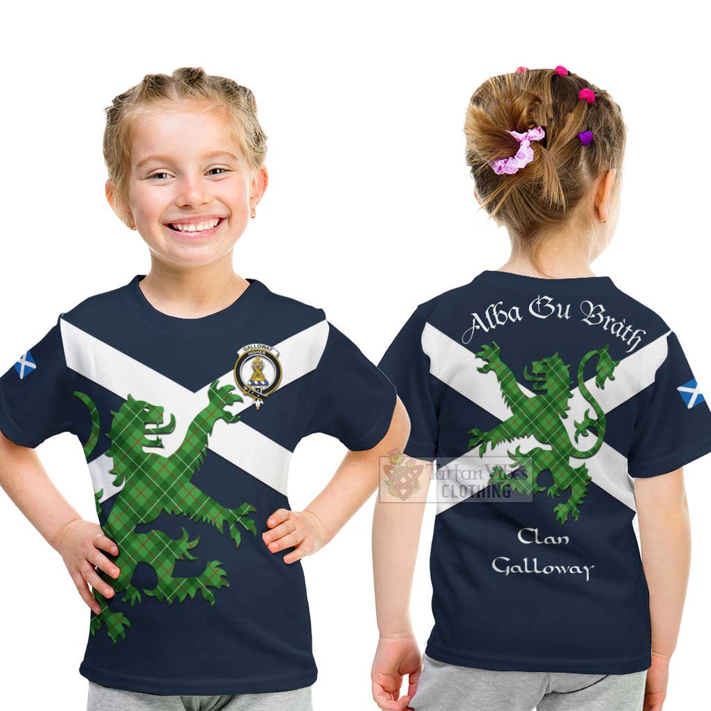 Tartan Vibes Clothing Galloway Tartan Lion Rampant Kid T-Shirt – Proudly Display Your Heritage with Alba Gu Brath and Clan Name