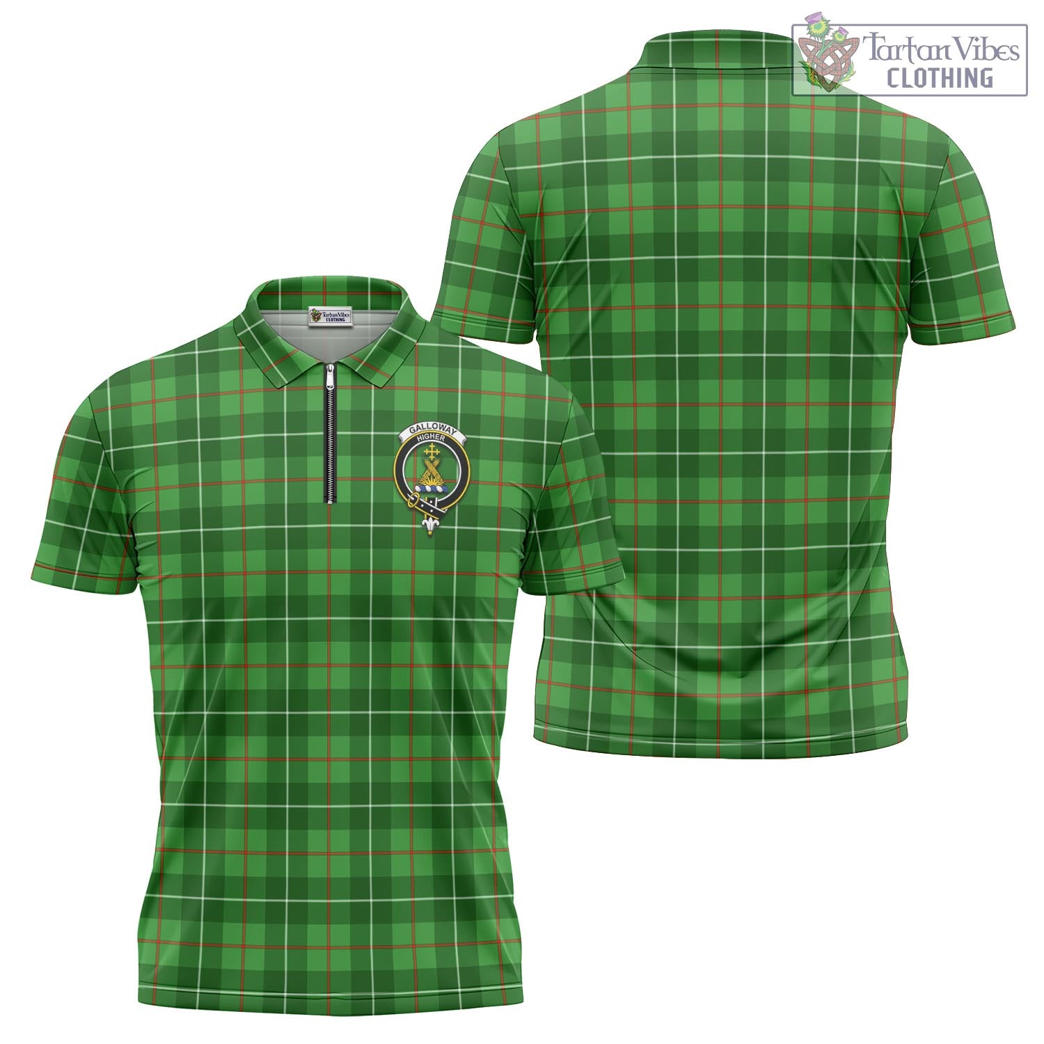 Tartan Vibes Clothing Galloway Tartan Zipper Polo Shirt with Family Crest