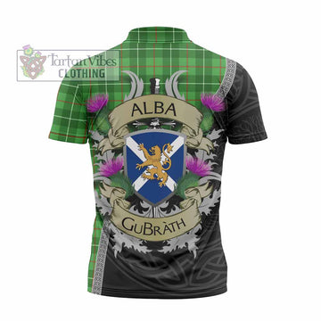 Galloway Tartan Family Crest Zipper Polo Shirt Lion Rampant Royal Thistle Shield Celtic Inspired
