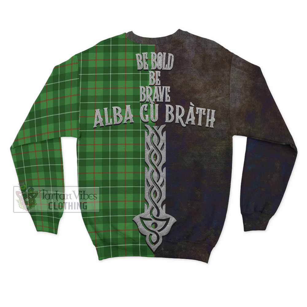 Tartan Vibes Clothing Galloway Tartan Family Crest Sweatshirt Alba Gu Brath Be Brave Lion Ancient Style