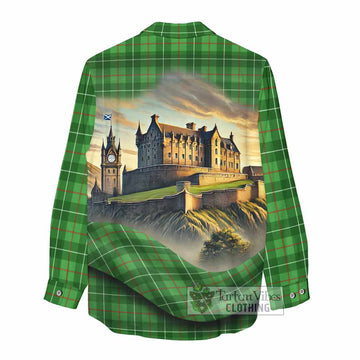 Galloway Tartan Family Crest Women's Casual Shirt with Scottish Ancient Castle Style