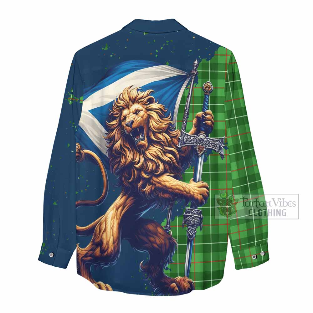 Tartan Vibes Clothing Galloway Tartan Family Crest Women's Casual Shirt with Scottish Majestic Lion