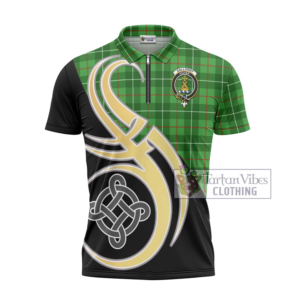 Tartan Vibes Clothing Galloway Tartan Zipper Polo Shirt with Family Crest and Celtic Symbol Style