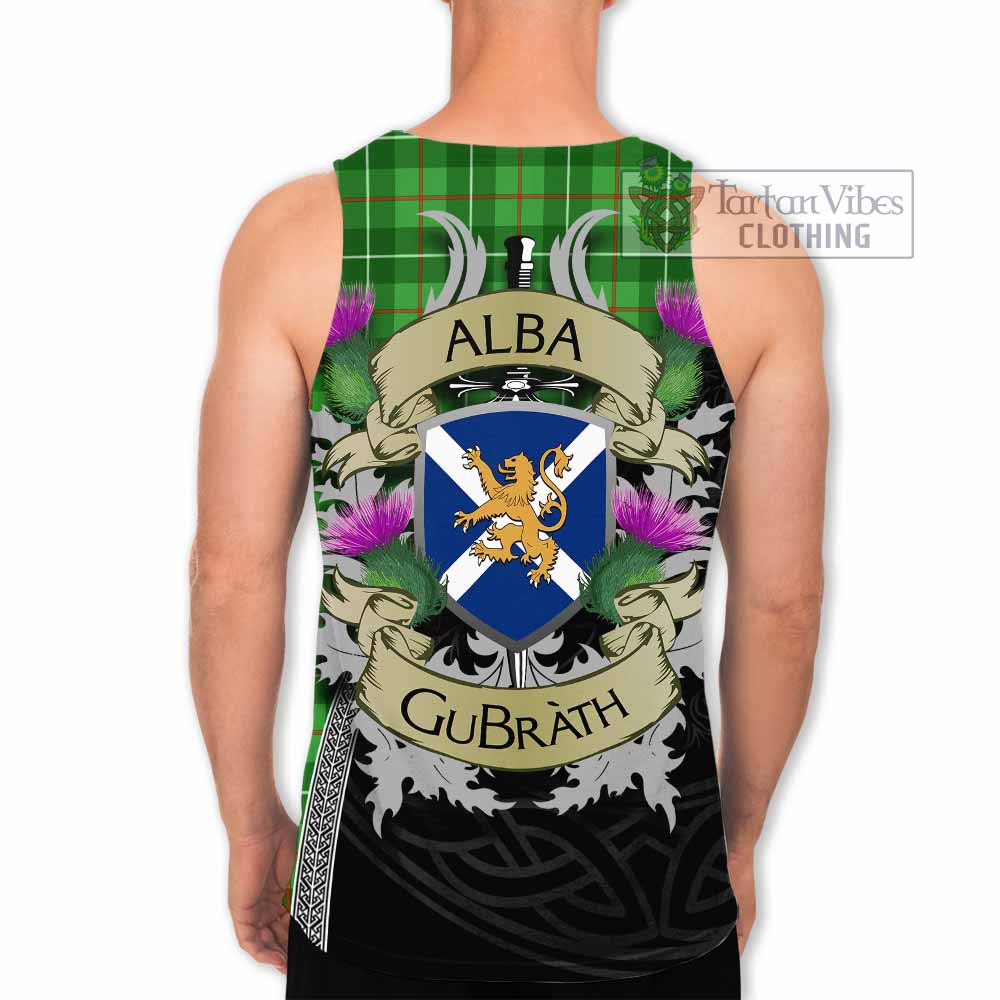 Tartan Vibes Clothing Galloway Tartan Family Crest Men's Tank Top Lion Rampant Royal Thistle Shield Celtic Inspired