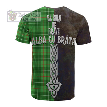 Galloway Tartan Family Crest Cotton T-shirt Alba Gu Brath Be Brave Lion Ancient Style
