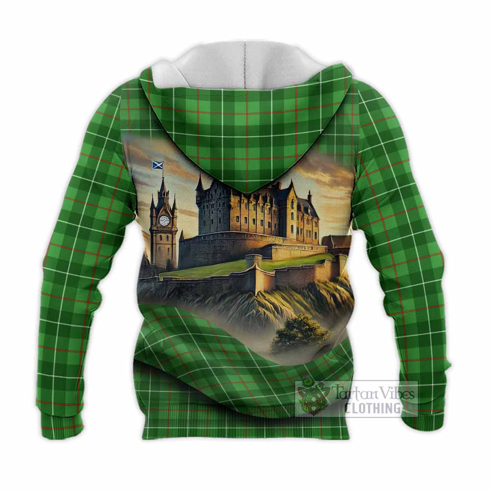 Tartan Vibes Clothing Galloway Tartan Family Crest Knitted Hoodie with Scottish Ancient Castle Style