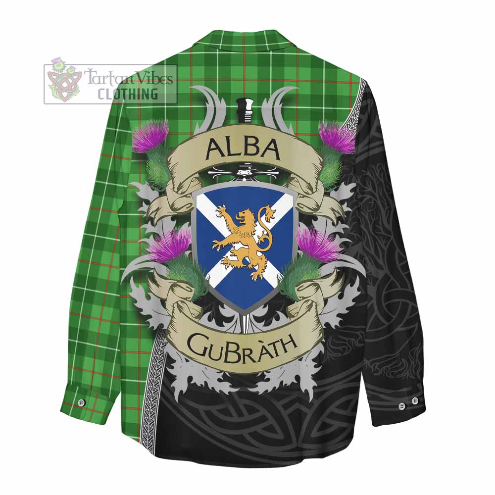 Tartan Vibes Clothing Galloway Tartan Family Crest Women's Casual Shirt Lion Rampant Royal Thistle Shield Celtic Inspired