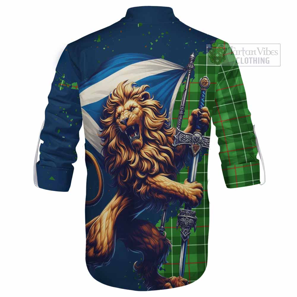 Tartan Vibes Clothing Galloway Tartan Family Crest Ghillie Kilt Shirt with Scottish Majestic Lion