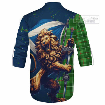 Tartan Vibes Clothing Galloway Tartan Family Crest Ghillie Kilt Shirt with Scottish Majestic Lion