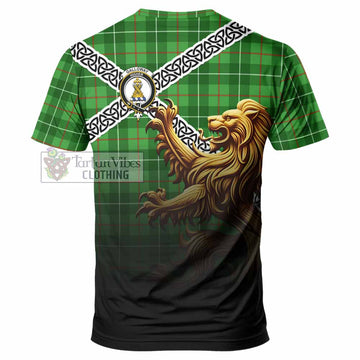 Tartan Vibes Clothing Galloway Crest Tartan T-Shirt with Golden Lion Emblem Celtic Style