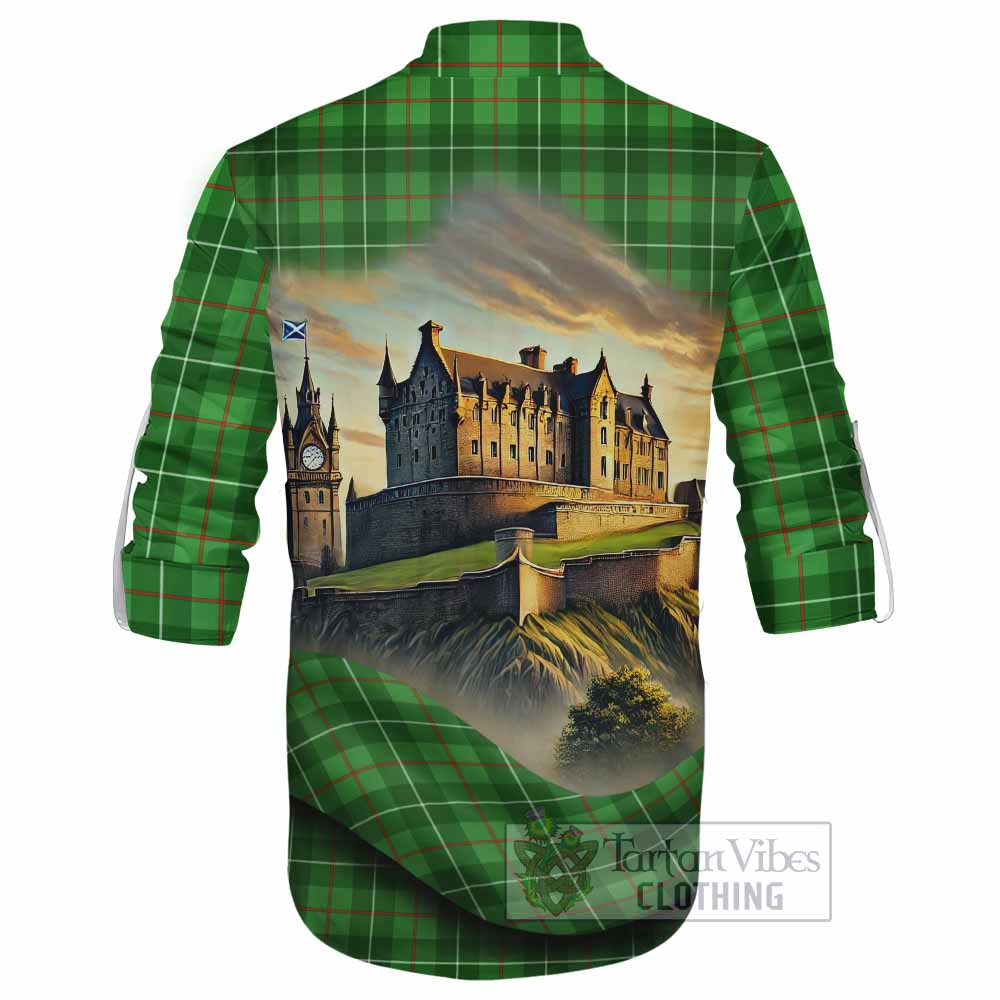 Tartan Vibes Clothing Galloway Tartan Family Crest Ghillie Kilt Shirt with Scottish Ancient Castle Style