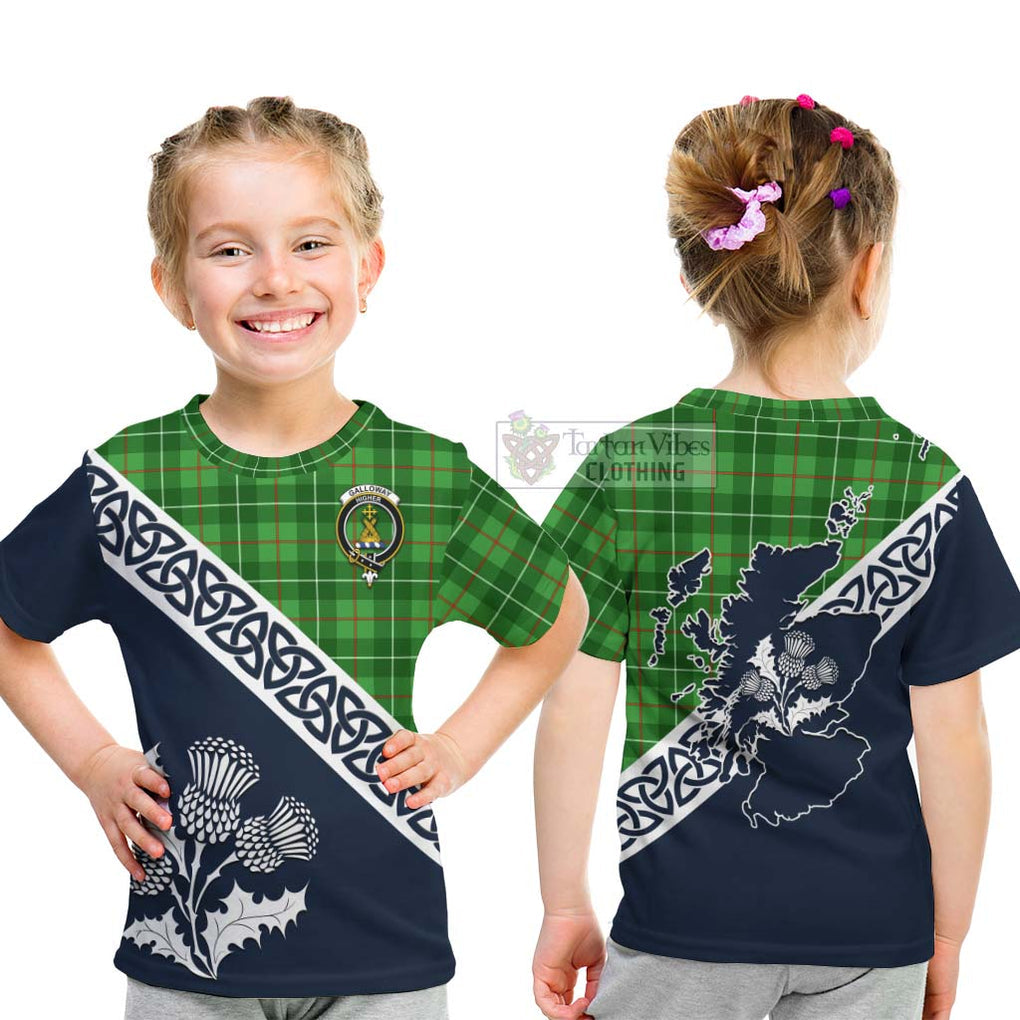 Tartan Vibes Clothing Galloway Tartan Kid T-Shirt Featuring Thistle and Scotland Map