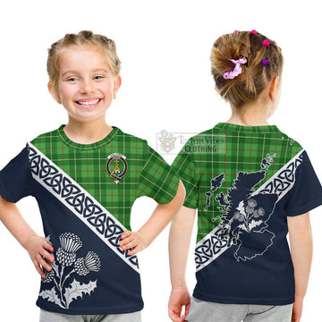 Galloway Tartan Kid T-Shirt Featuring Thistle and Scotland Map