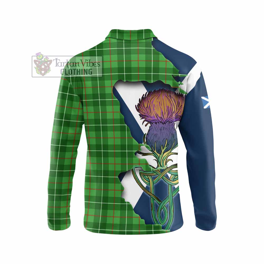 Tartan Vibes Clothing Galloway Tartan Family Crest Long Sleeve Polo Shirt Scottish Thistle Celtic Inspired