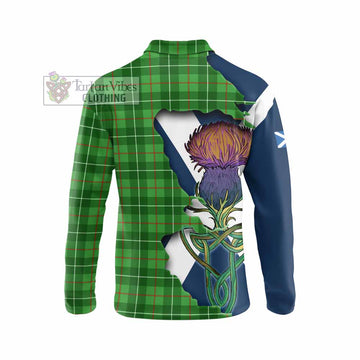 Galloway Tartan Family Crest Long Sleeve Polo Shirt Scottish Thistle Celtic Inspired