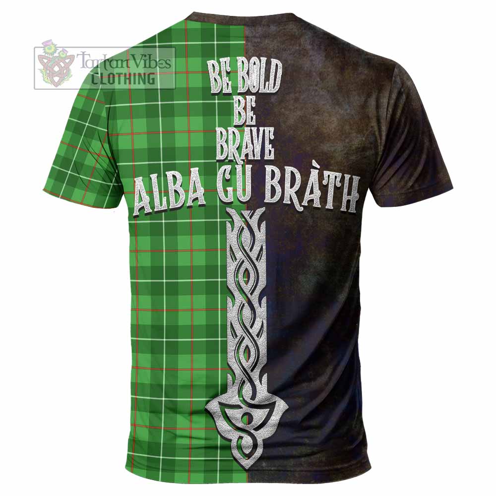 Tartan Vibes Clothing Galloway Tartan Family Crest T-Shirt Alba Gu Brath Be Brave Lion Ancient Style