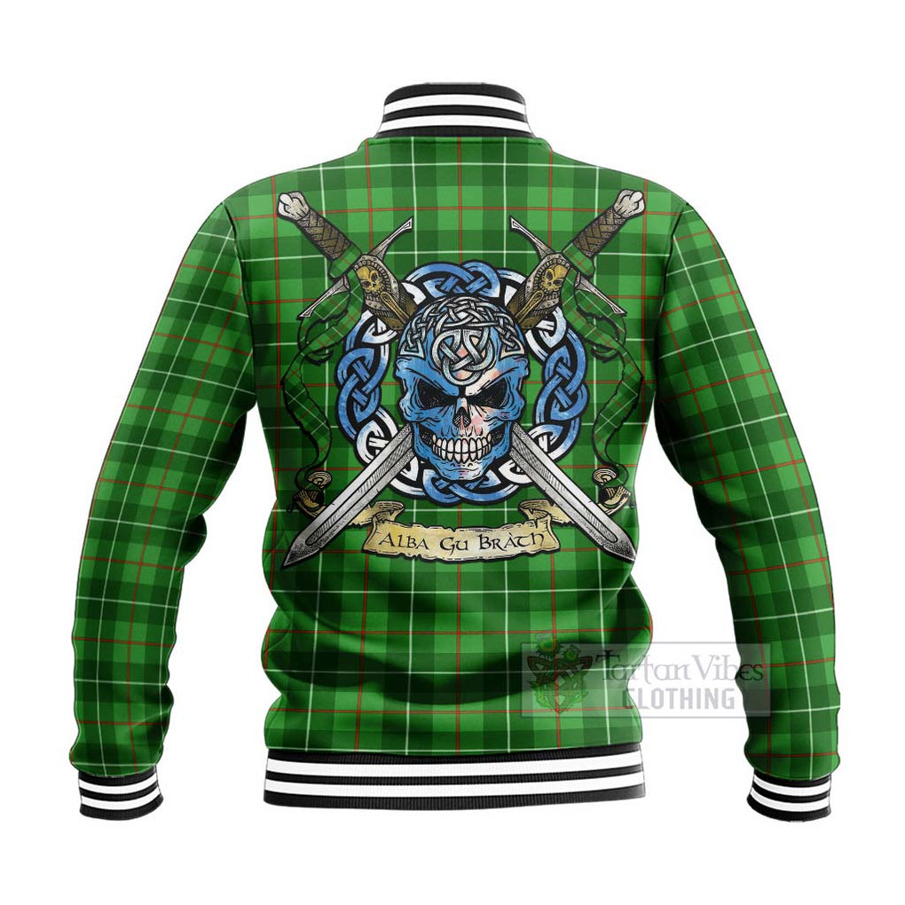 Tartan Vibes Clothing Galloway Tartan Baseball Jacket with Family Crest Celtic Skull Style
