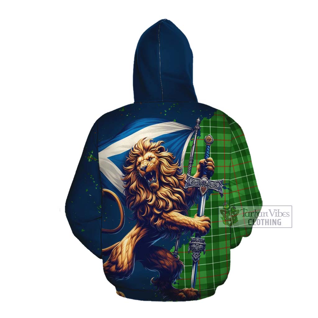 Tartan Vibes Clothing Galloway Tartan Family Crest Cotton Hoodie with Scottish Majestic Lion