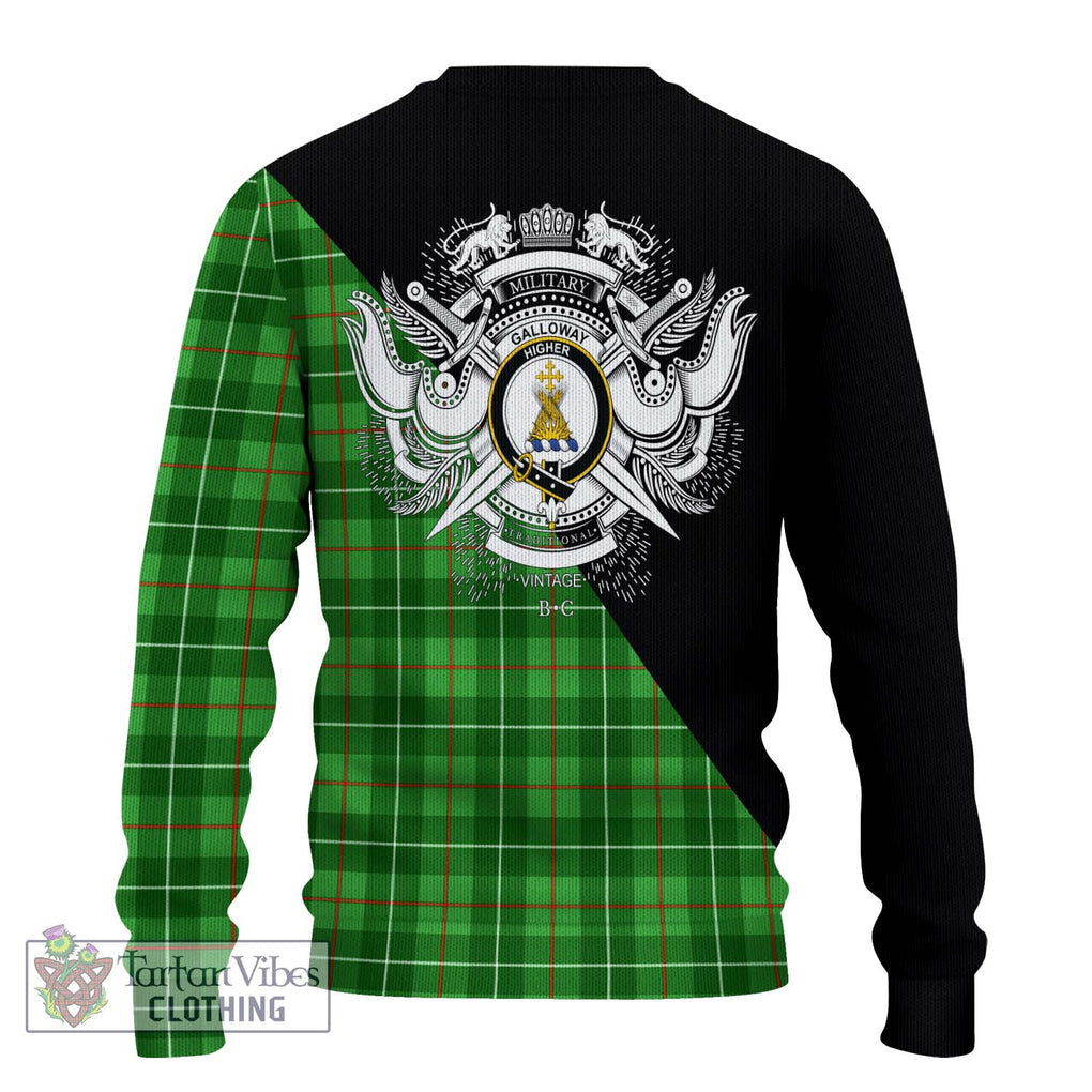 Galloway Tartan Knitted Sweater with Family Crest and Military Logo Style - Tartanvibesclothing Shop