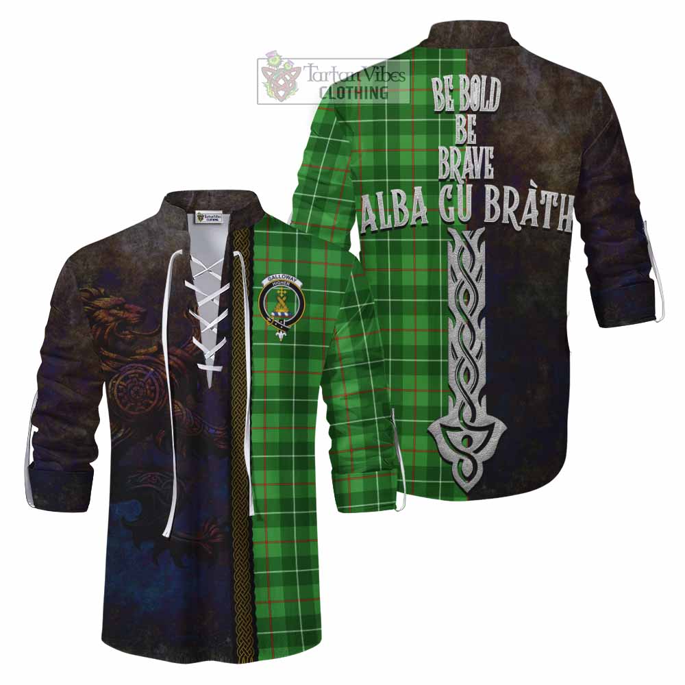Tartan Vibes Clothing Galloway Tartan Family Crest Ghillie Kilt Shirt Alba Gu Brath Be Brave Lion Ancient Style