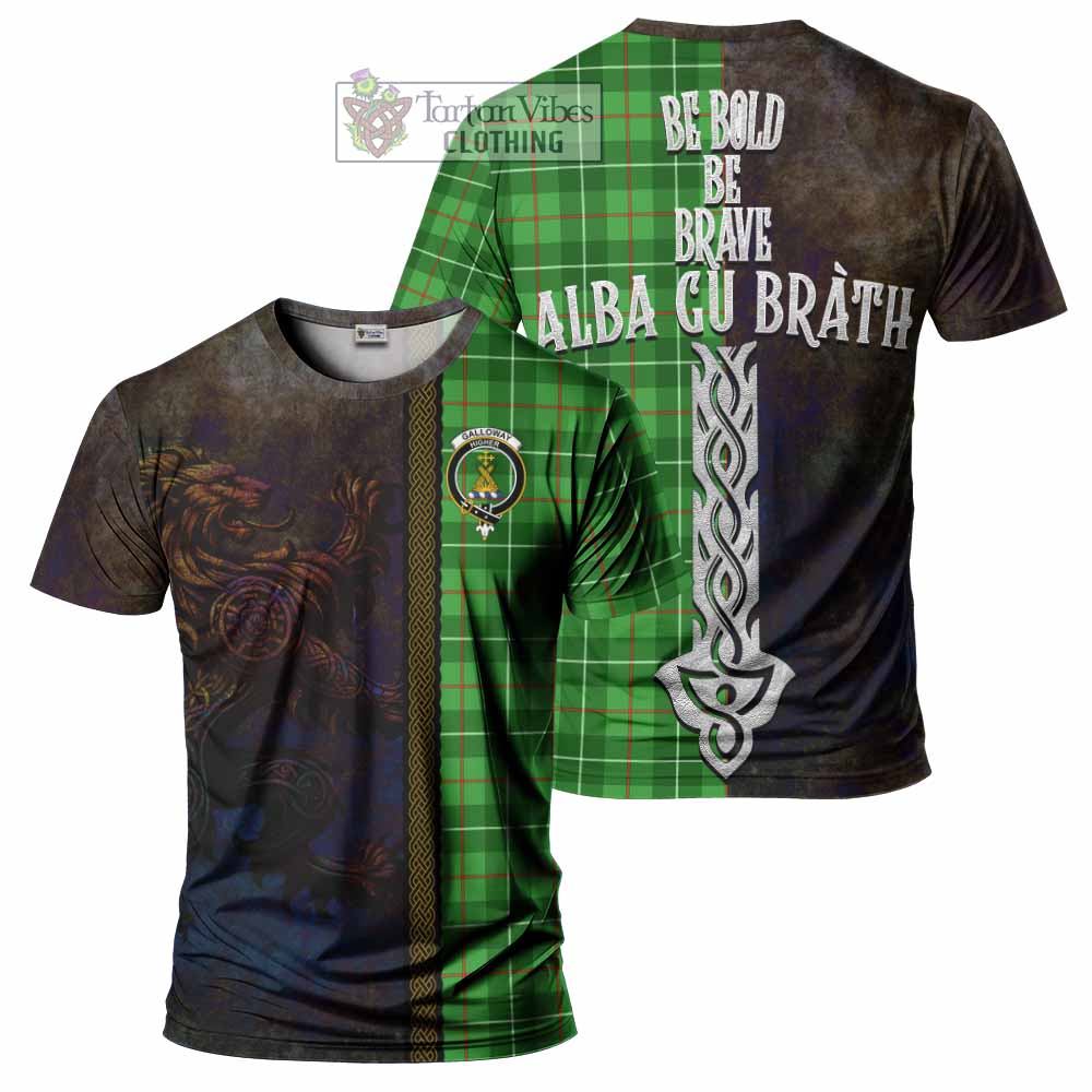Tartan Vibes Clothing Galloway Tartan Family Crest T-Shirt Alba Gu Brath Be Brave Lion Ancient Style