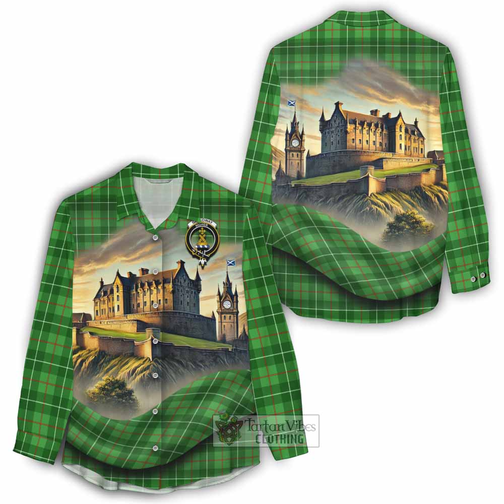 Tartan Vibes Clothing Galloway Tartan Family Crest Women's Casual Shirt with Scottish Ancient Castle Style